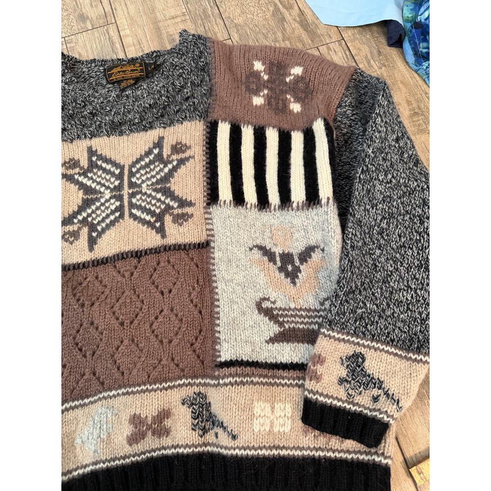 Vintage Eddie Bauer Knit Sweater Wool Crew Neck Multicolor Size Large - Picture 3 of 10
